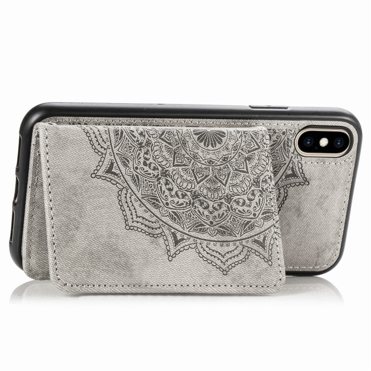 For iPhone XS Max  Mandala Embossed Magnetic Cloth PU + TPU + PC Case with Holder & Card Slots & Wallet & Photo Frame & Strap