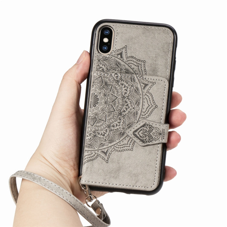 For iPhone XS Max  Mandala Embossed Magnetic Cloth PU + TPU + PC Case with Holder & Card Slots & Wallet & Photo Frame & Strap