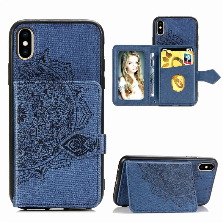 For iPhone XS Max  Mandala Embossed Magnetic Cloth PU + TPU + PC Case with Holder & Card Slots & Wallet & Photo Frame & Strap