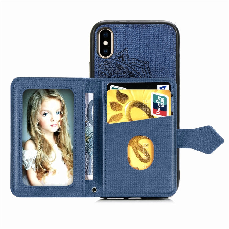For iPhone XS Max  Mandala Embossed Magnetic Cloth PU + TPU + PC Case with Holder & Card Slots & Wallet & Photo Frame & Strap