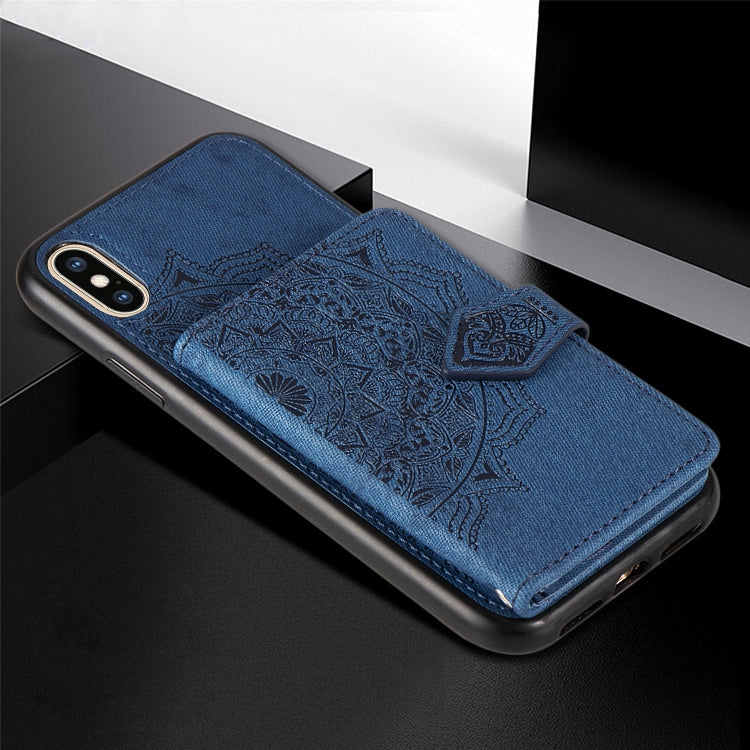 For iPhone XS Max  Mandala Embossed Magnetic Cloth PU + TPU + PC Case with Holder & Card Slots & Wallet & Photo Frame & Strap
