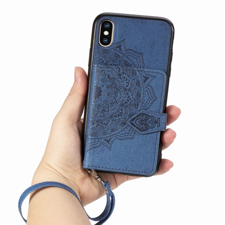 For iPhone XS Max  Mandala Embossed Magnetic Cloth PU + TPU + PC Case with Holder & Card Slots & Wallet & Photo Frame & Strap
