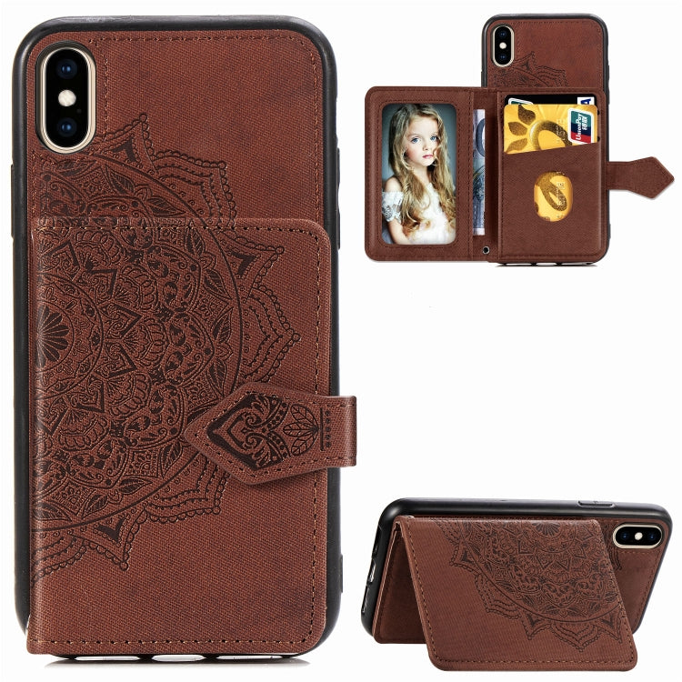 For iPhone XS Max  Mandala Embossed Magnetic Cloth PU + TPU + PC Case with Holder & Card Slots & Wallet & Photo Frame & Strap
