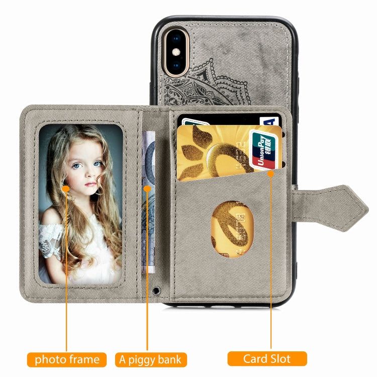 For iPhone XS Max  Mandala Embossed Magnetic Cloth PU + TPU + PC Case with Holder & Card Slots & Wallet & Photo Frame & Strap