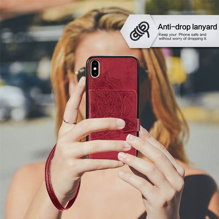 For iPhone XS Max  Mandala Embossed Magnetic Cloth PU + TPU + PC Case with Holder & Card Slots & Wallet & Photo Frame & Strap