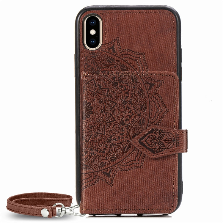 For iPhone XS Max  Mandala Embossed Magnetic Cloth PU + TPU + PC Case with Holder & Card Slots & Wallet & Photo Frame & Strap
