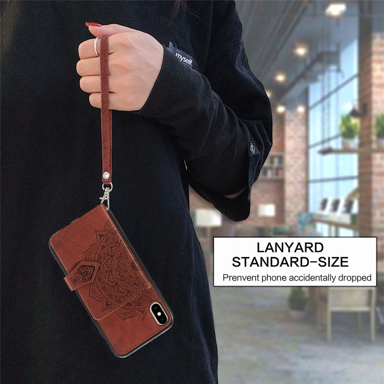 For iPhone XS Max  Mandala Embossed Magnetic Cloth PU + TPU + PC Case with Holder & Card Slots & Wallet & Photo Frame & Strap