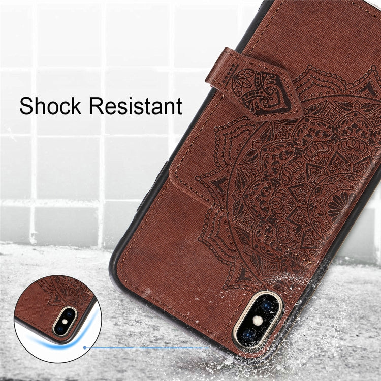 For iPhone XS Max  Mandala Embossed Magnetic Cloth PU + TPU + PC Case with Holder & Card Slots & Wallet & Photo Frame & Strap