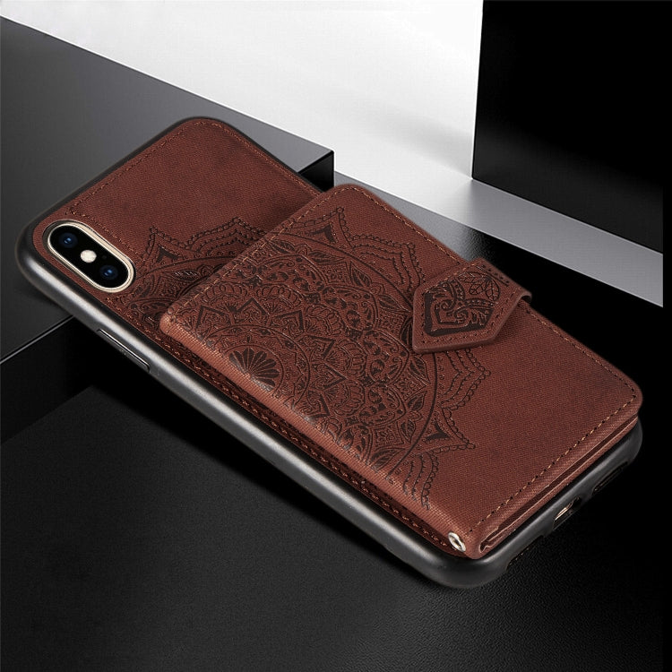 For iPhone XS Max  Mandala Embossed Magnetic Cloth PU + TPU + PC Case with Holder & Card Slots & Wallet & Photo Frame & Strap