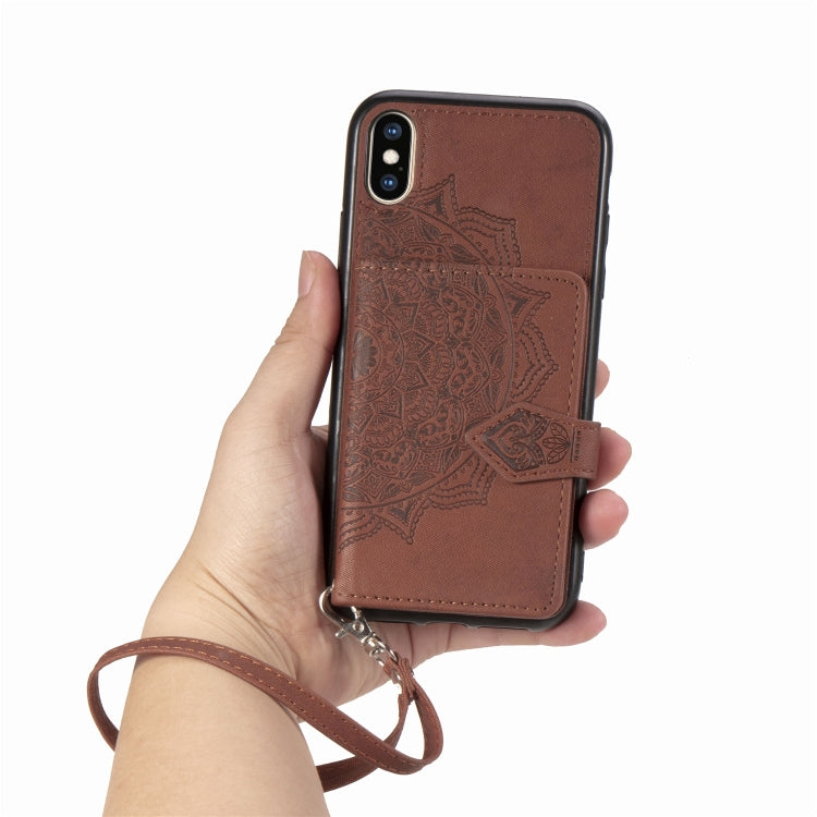 For iPhone XS Max  Mandala Embossed Magnetic Cloth PU + TPU + PC Case with Holder & Card Slots & Wallet & Photo Frame & Strap