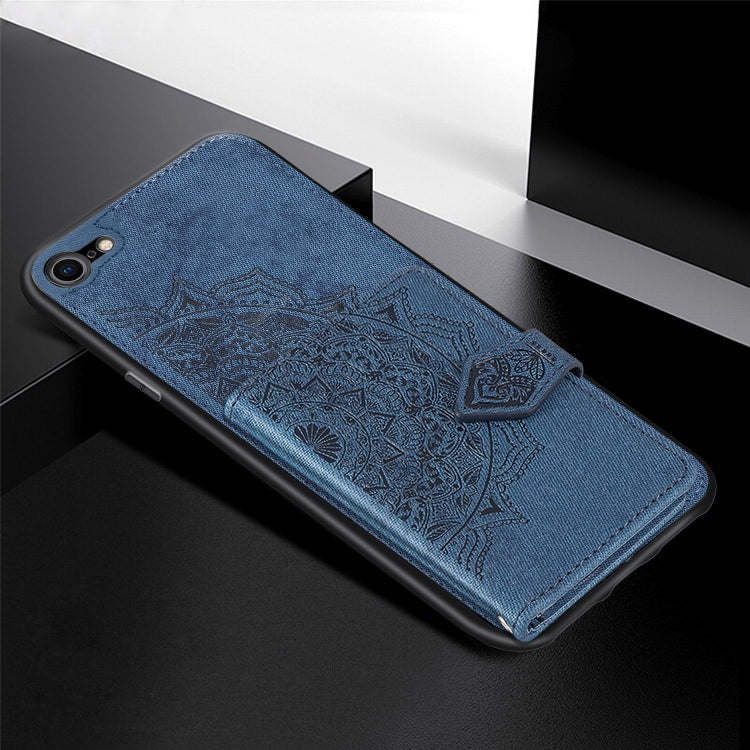 For iPhone SE 2022 / SE 2020 / 8 / 7  Mandala Embossed Magnetic Cloth PU + TPU + PC Case with Holder & Card Slots & Wallet & Photo Frame & Strap