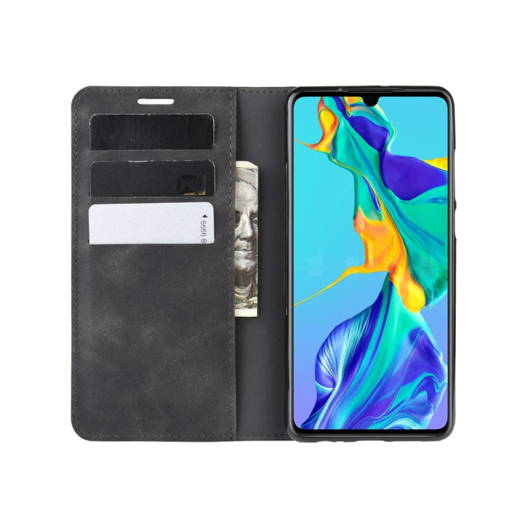 For Huawei P30 Retro-skin Business Magnetic Suction Leather Case with Holder & Card Slots & Wallet