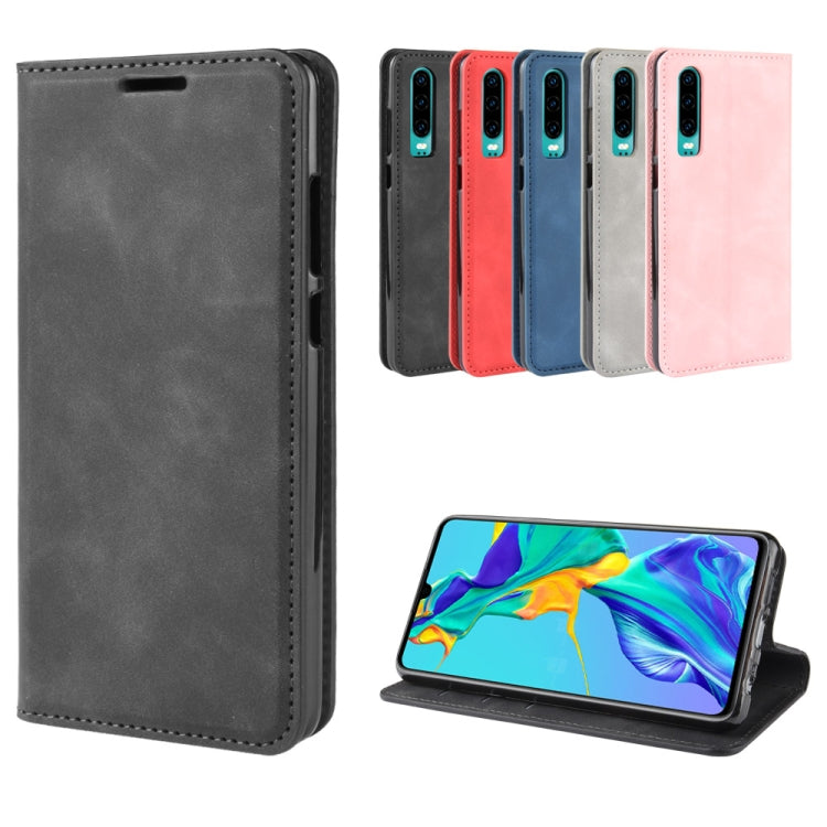 For Huawei P30 Retro-skin Business Magnetic Suction Leather Case with Holder & Card Slots & Wallet