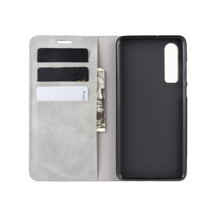 For Huawei P30 Retro-skin Business Magnetic Suction Leather Case with Holder & Card Slots & Wallet