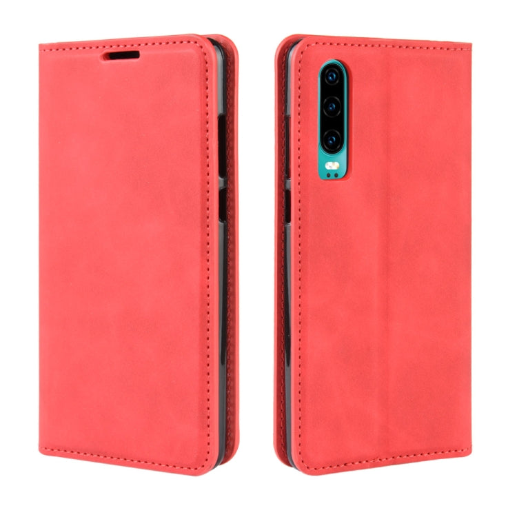 For Huawei P30 Retro-skin Business Magnetic Suction Leather Case with Holder & Card Slots & Wallet