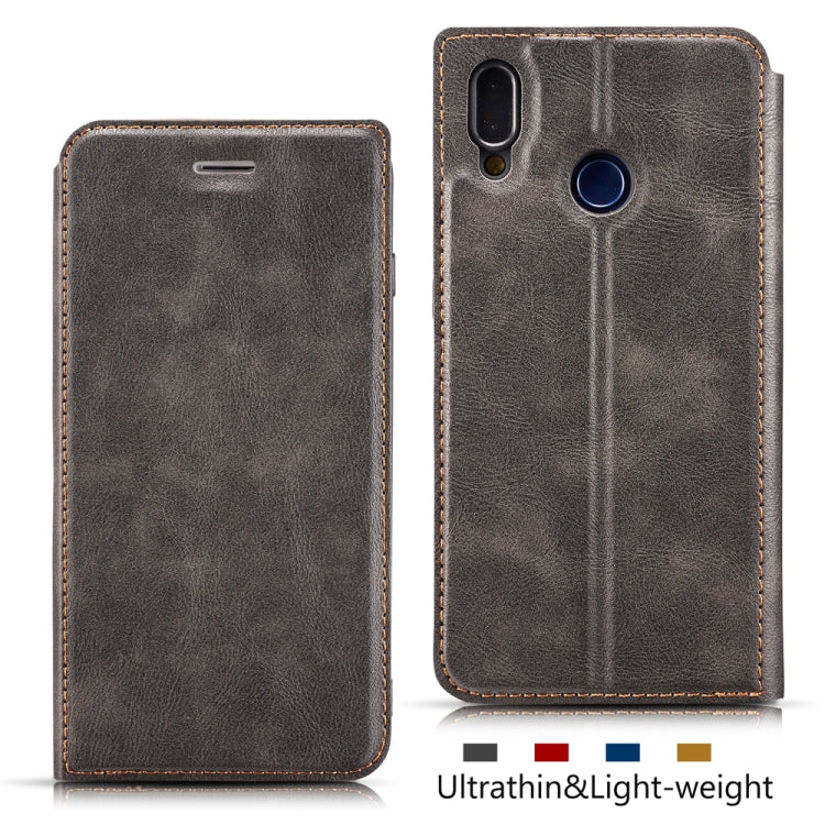 Retro Simple Ultra-thin Magnetic Leather Case with Holder & Card Slots & Lanyard for Huawei Y7 Prime 2019