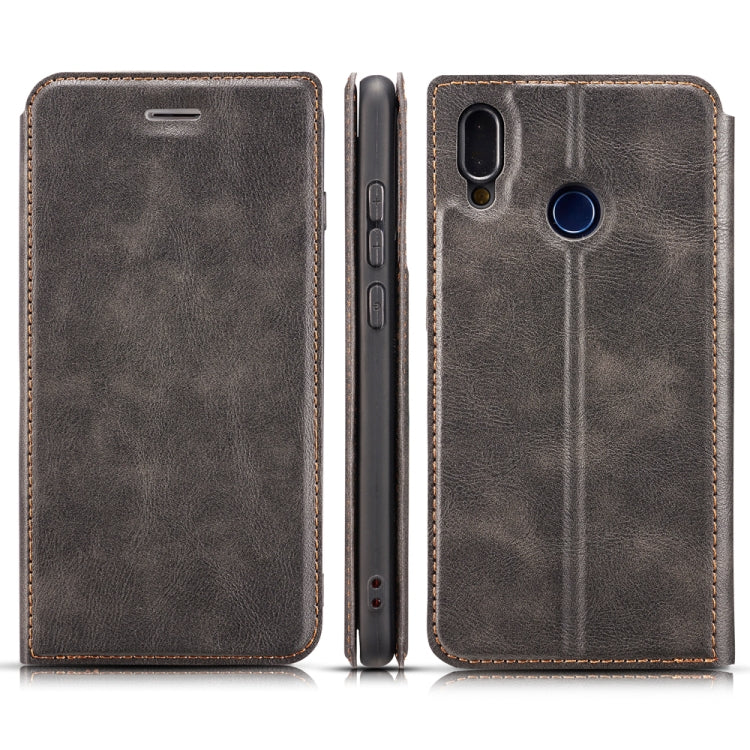 Retro Simple Ultra-thin Magnetic Leather Case with Holder & Card Slots & Lanyard for Huawei Y7 Prime 2019