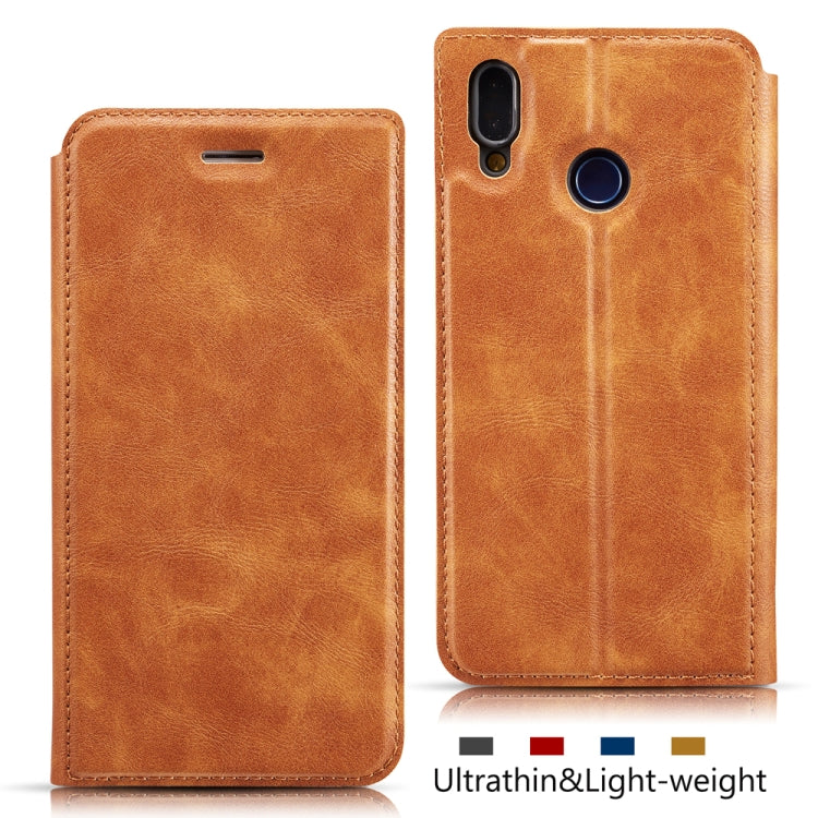 Retro Simple Ultra-thin Magnetic Leather Case with Holder & Card Slots & Lanyard for Huawei Y7 Prime 2019