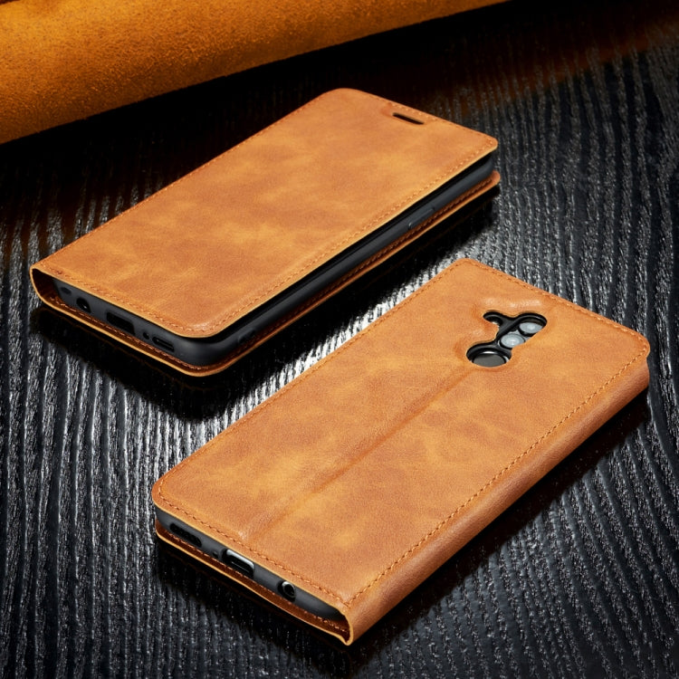 Retro Simple Ultra-thin Magnetic Leather Case with Holder & Card Slots & Lanyard for Huawei Maimang 7
