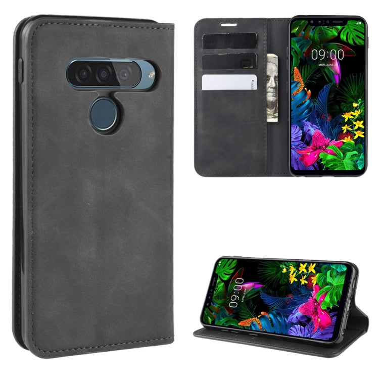 For LG G8S ThinQ  Retro-skin Business Magnetic Suction Leather Case with Holder & Card Slots & Wallet