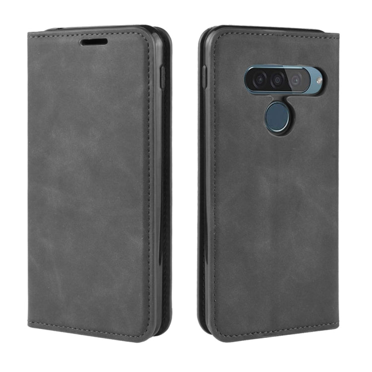 For LG G8S ThinQ  Retro-skin Business Magnetic Suction Leather Case with Holder & Card Slots & Wallet