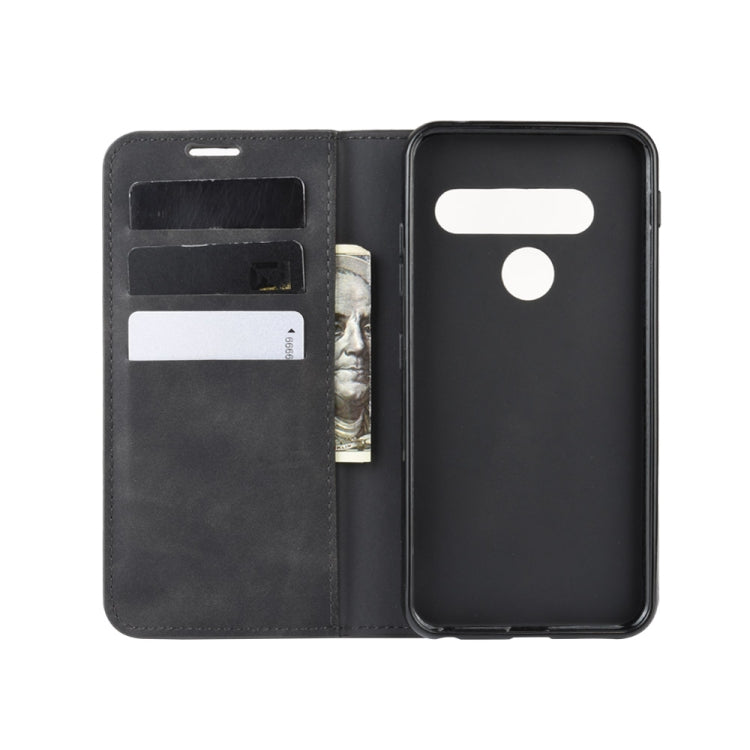 For LG G8S ThinQ  Retro-skin Business Magnetic Suction Leather Case with Holder & Card Slots & Wallet