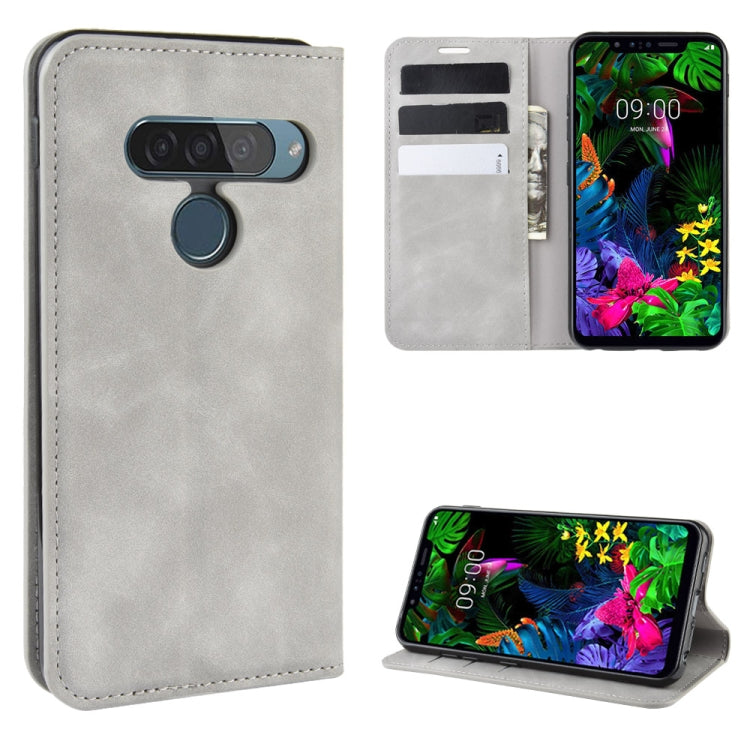 For LG G8S ThinQ  Retro-skin Business Magnetic Suction Leather Case with Holder & Card Slots & Wallet