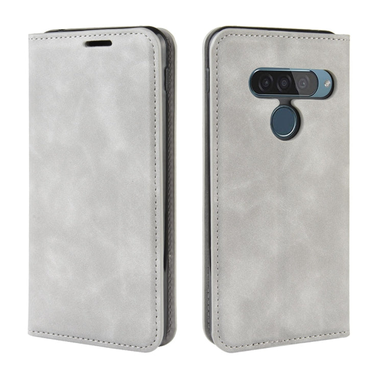 For LG G8S ThinQ  Retro-skin Business Magnetic Suction Leather Case with Holder & Card Slots & Wallet