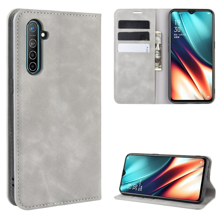 For Oppo K5 / Realme XT / Realme X2 Retro-skin Business Magnetic Suction Leather Case with Holder & Card Slots & Wallet