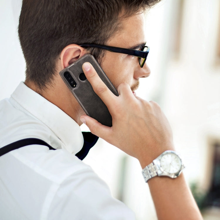 Retro Simple Ultra-thin Magnetic Leather Case with Holder & Card Slots & Lanyard for Huawei  Enjoy 10 Plus