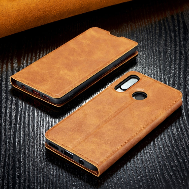 Retro Simple Ultra-thin Magnetic Leather Case with Holder & Card Slots & Lanyard for Huawei  Enjoy 10 Plus