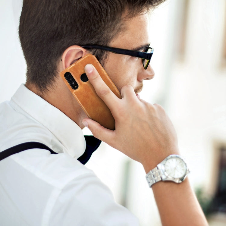 Retro Simple Ultra-thin Magnetic Leather Case with Holder & Card Slots & Lanyard for Huawei  Enjoy 10 Plus