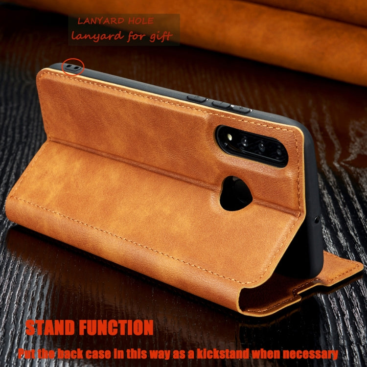 Retro Simple Ultra-thin Magnetic Leather Case with Holder & Card Slots & Lanyard for Huawei Y9 Prime 2019