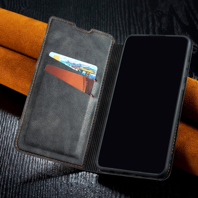 For Galaxy A50s Retro Simple Ultra-thin Magnetic Leather Case with Holder & Card Slots & Lanyard