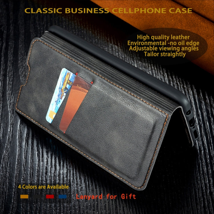 For Galaxy A50s Retro Simple Ultra-thin Magnetic Leather Case with Holder & Card Slots & Lanyard