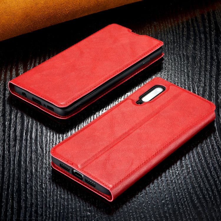 For Galaxy A50s Retro Simple Ultra-thin Magnetic Leather Case with Holder & Card Slots & Lanyard