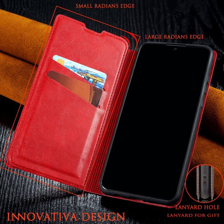 For Galaxy A50s Retro Simple Ultra-thin Magnetic Leather Case with Holder & Card Slots & Lanyard