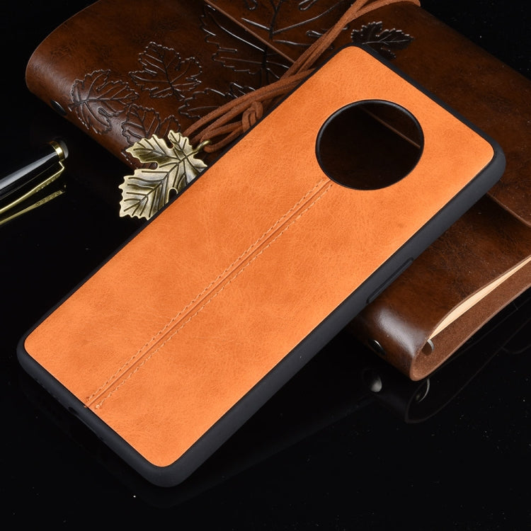 For OnePlus 7T Shockproof Sewing Cow Pattern Skin PC + PU + TPU Case