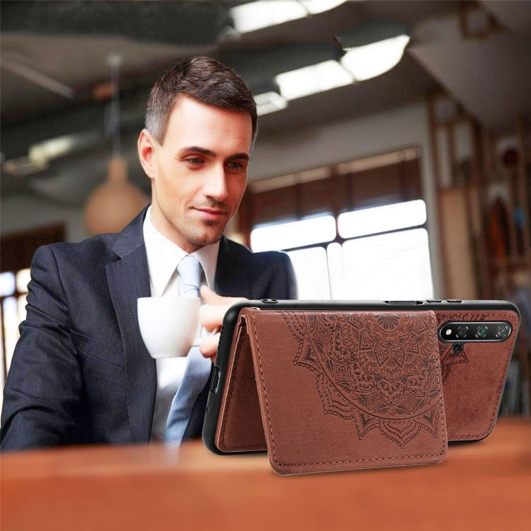 For Huawei Honor 20 Mandala Embossed Magnetic Cloth PU + TPU + PC Case with Holder & Card Slots & Wallet & Photo Frame & Strap