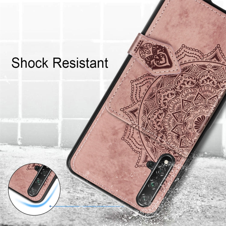 For Huawei Honor 20 Mandala Embossed Magnetic Cloth PU + TPU + PC Case with Holder & Card Slots & Wallet & Photo Frame & Strap