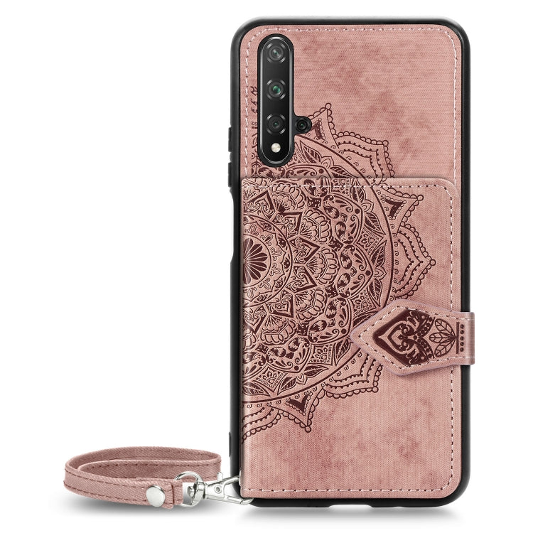 For Huawei Honor 20 Mandala Embossed Magnetic Cloth PU + TPU + PC Case with Holder & Card Slots & Wallet & Photo Frame & Strap
