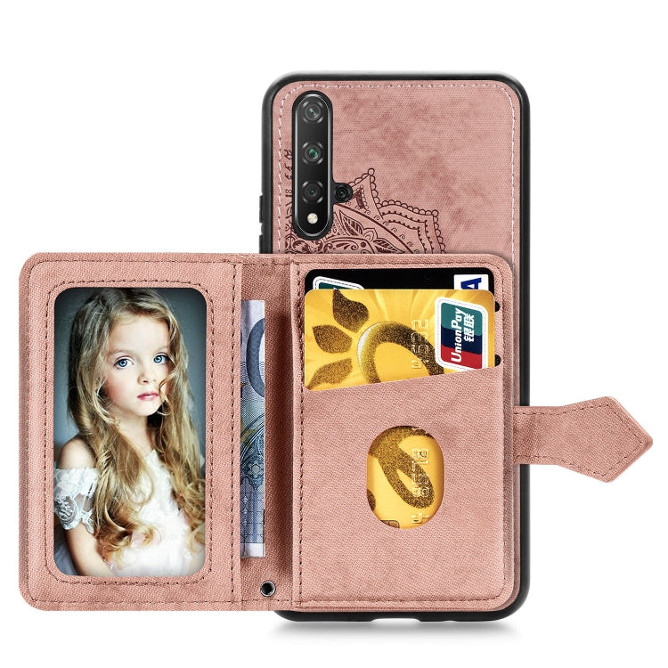 For Huawei Honor 20 Mandala Embossed Magnetic Cloth PU + TPU + PC Case with Holder & Card Slots & Wallet & Photo Frame & Strap