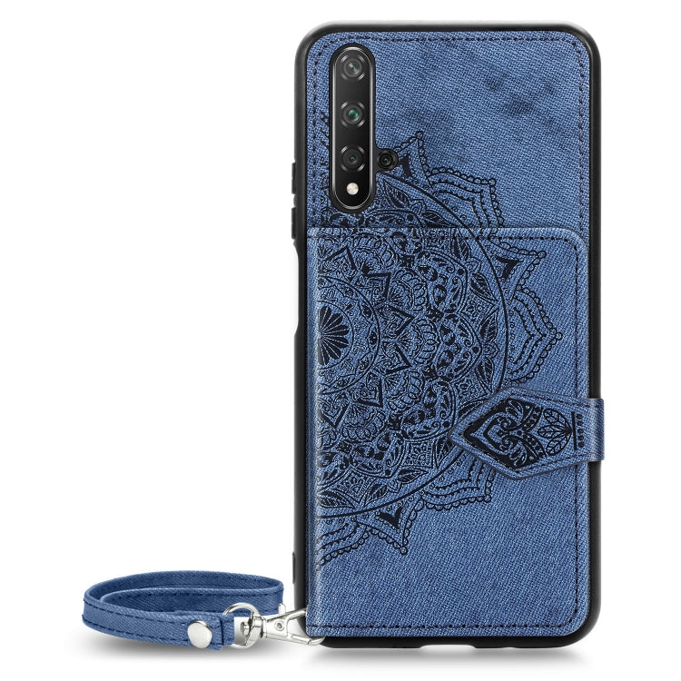For Huawei Honor 20 Mandala Embossed Magnetic Cloth PU + TPU + PC Case with Holder & Card Slots & Wallet & Photo Frame & Strap