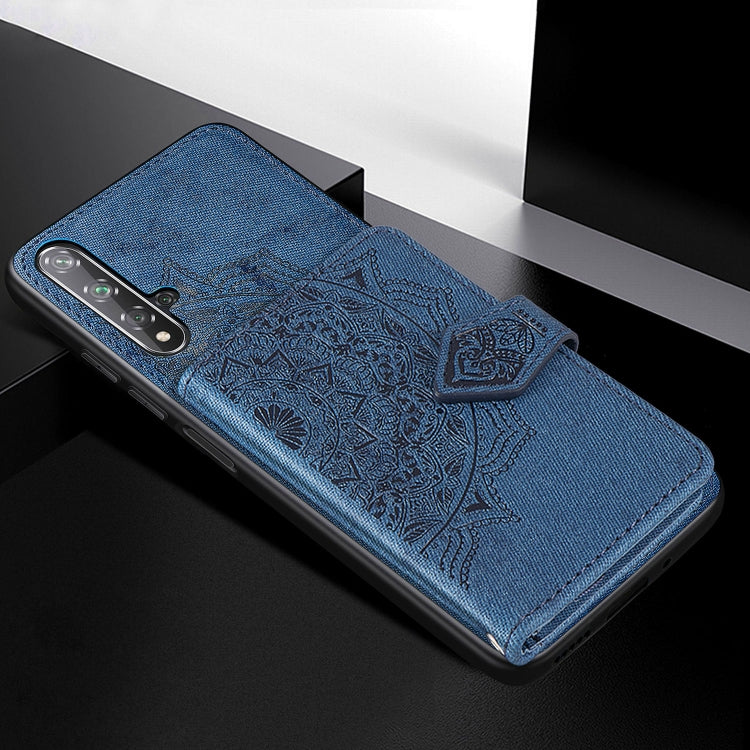 For Huawei Honor 20 Mandala Embossed Magnetic Cloth PU + TPU + PC Case with Holder & Card Slots & Wallet & Photo Frame & Strap