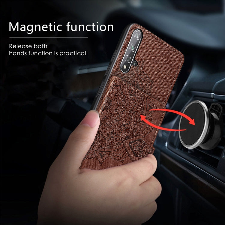 For Huawei Honor 20 Mandala Embossed Magnetic Cloth PU + TPU + PC Case with Holder & Card Slots & Wallet & Photo Frame & Strap