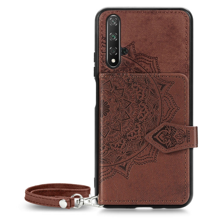 For Huawei Honor 20 Mandala Embossed Magnetic Cloth PU + TPU + PC Case with Holder & Card Slots & Wallet & Photo Frame & Strap