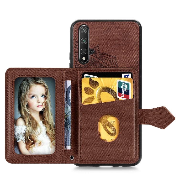 For Huawei Honor 20 Mandala Embossed Magnetic Cloth PU + TPU + PC Case with Holder & Card Slots & Wallet & Photo Frame & Strap