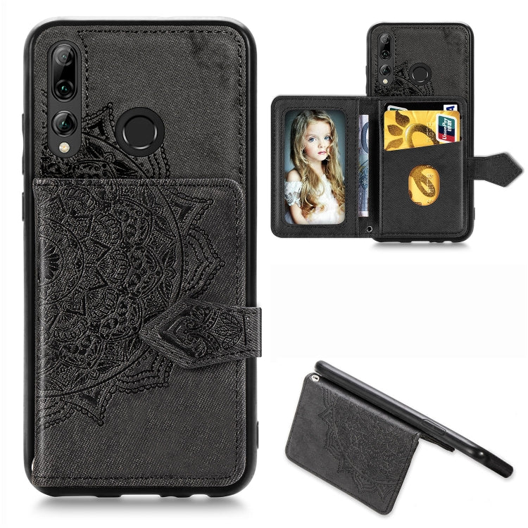 For Huawei Enjoy 9S Mandala Embossed Magnetic Cloth PU + TPU + PC Case with Holder & Card Slots & Wallet & Photo Frame & Strap