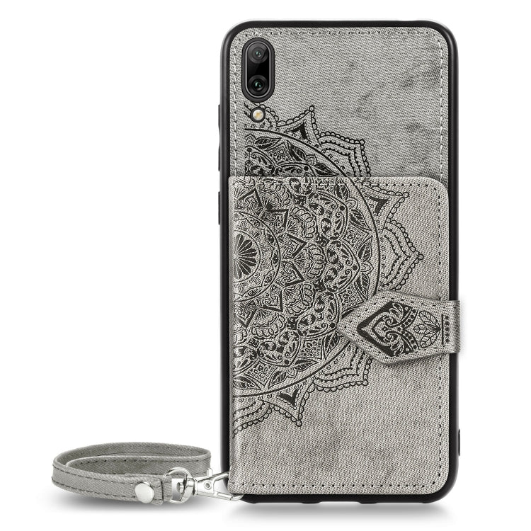 For Huawei Enjoy 9 Mandala Embossed Magnetic Cloth PU + TPU + PC Case with Holder & Card Slots & Wallet & Photo Frame & Strap
