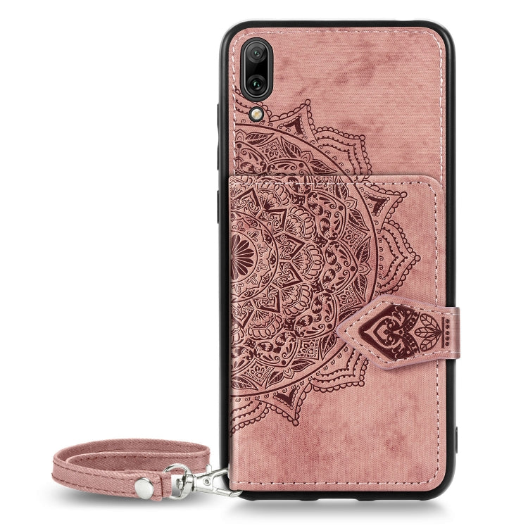 For Huawei Enjoy 9 Mandala Embossed Magnetic Cloth PU + TPU + PC Case with Holder & Card Slots & Wallet & Photo Frame & Strap